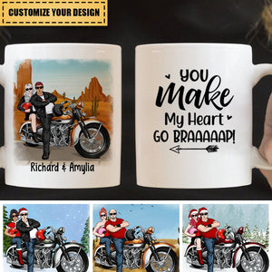 Personalized Mug, You Make My Heart Go Braaaaap - Motorcycle Couple Front View, Gift For Motorcycle Lovers