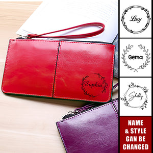 Personalized Name Wristlet Zipper Vintage Clutch Wallet