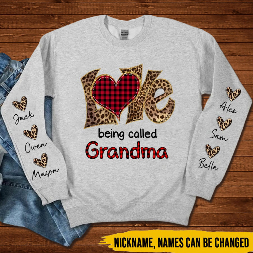 Leopard Plaid Love Being Called Grandma Sweet Heart Kids Personalized 3D Sweatershirt