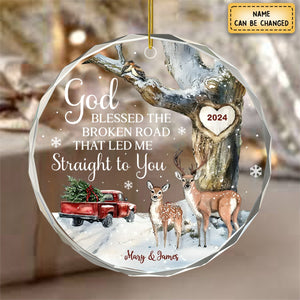 Personalized Gift For Couple Christmas Circle Glass Ornament