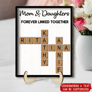 Brothers & Sisters Forever Linked Together Crossword Puzzle Art Personalized 2-Layer Wooden Plaque