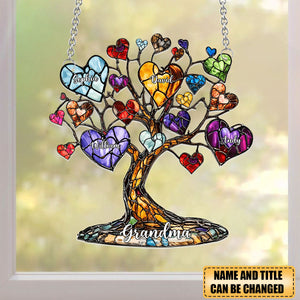 Mom Grandma Heart Tree - Personalized Mother Window Hanging Suncatcher Ornament