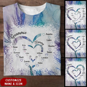 Grandma Heart Mom Heart With Kid Names Personalized 3D T-shirt