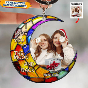 I love you to the moon and back Besties Forever Upload Photo Personalized Acrylic Keychain