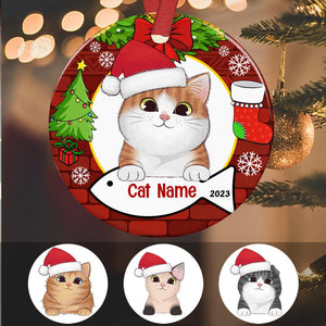 Personalized Cat Wreath Christmas Circle Ornament