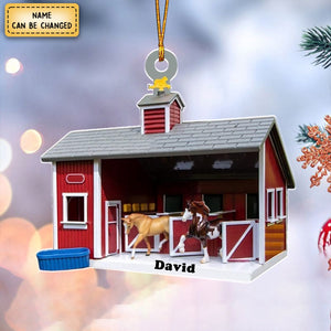 Personalized Horse Barn Christmas Custom Flat Ornament for Horse Lovers Farmers, Horse Racing Ornament (Horse Barn)