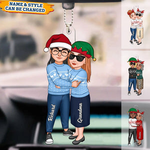 Grandma & Grandkid Hugging Christmas Gift For Teenage Adult Granddaughter Grandson Grandchildren Personalized Acrylic Car Ornament
