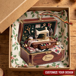 Personalized Vintage Sewing Studio Box Ornament - Custom Acrylic Keepsake Gift