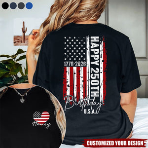 Custom Name USA 250th Birthday 1776-2026 Independence Day Back & Front Dark Shirt