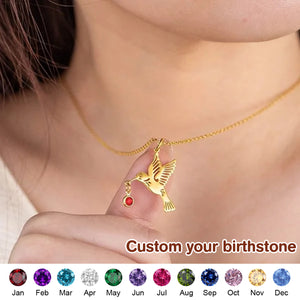 Personalized Dainty Hummingbird Necklace with Birthstone Bird Jewelry Birthday Anniversary Mother's Day Gift for Women