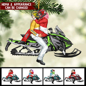 Personalized Gifts Custom Christmas Ornament For Skiing Couples, Snowmobile Lovers