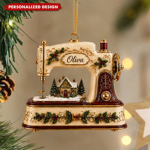 Personalized Vintage Sewing Machine Christmas Ornament, Custom Name Seamstress Ornament