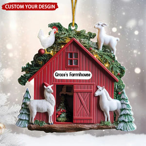 Rustic Red Barn Personalized Farmhouse Christmas Ornament