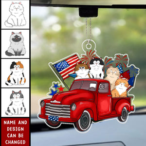 4th Of July Truck, Cat Lovers Personalized Acrylic Car Ornament, Car Hanger, Car Accessories