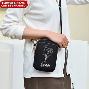 Birth Flower Shoulder Backpack Wallet With Headphone Hole Personalized Phone Crossbody Bag