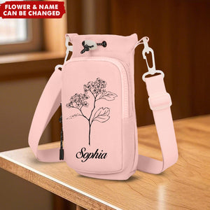 Personalized Birth Flower Water Bottle Carrier Phone Crossbody Bag