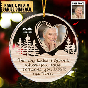Family - Custom Photo The Sky Looks Different - Personalized Acrylic Circle Ornament