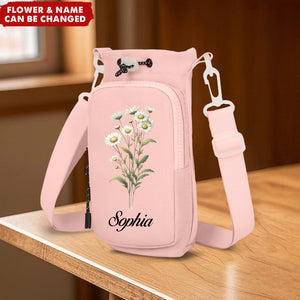 Personalized Birth Flower Travel Water Bottle Phone Crossbody Bag