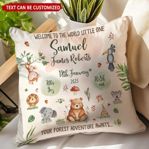 Birth Christening Forest Animals Personalised Pillow, Newborn Baby Gift