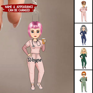 Personalized Nurse Doll Acrylic Keychain, Gift For Nurse