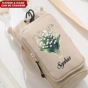 Personalized Birth Flower Travel Water Bottle Phone Crossbody Bag
