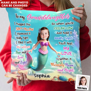 Personalized Gift For Granddaughter Mermaid Custom Face Hug This Pillow