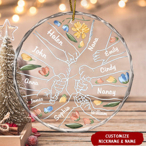 Hand In Hand, I Will Always Protect You Grandma & Grandkid - Personalized Circle Glass Ornament