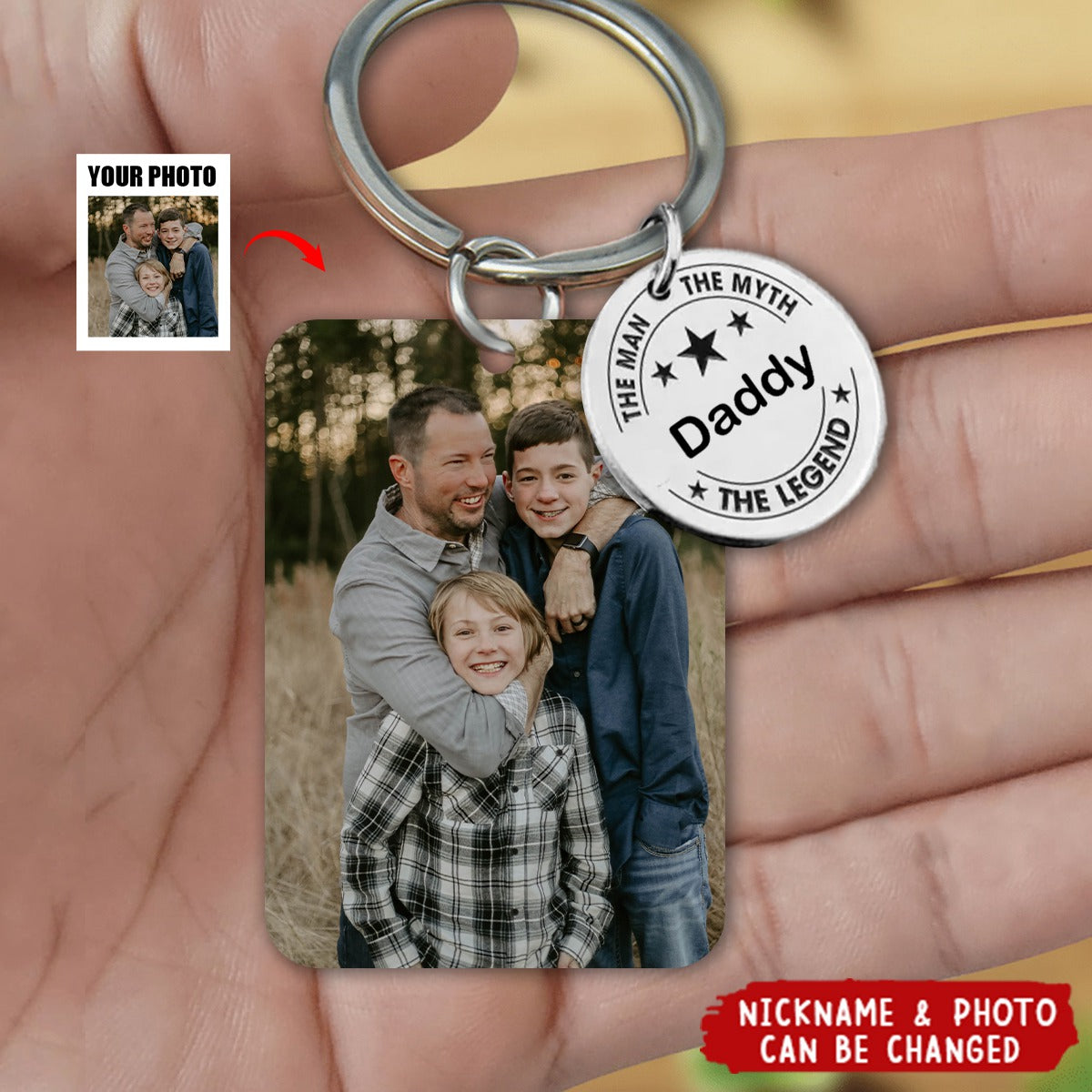 Personalized Upload Your Dad Grandpa Photo The Man The Myth The Legend Keychain