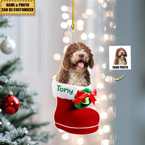 Custom Photo Dog Cat In Santa Boot Personalized Acrylic Ornament