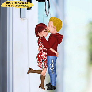 Kissing Forehead Couple Personalized Keychain, Gift For Him Her
