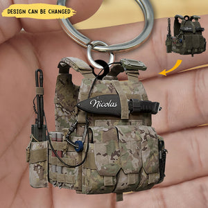 Tactical Vests Personalized Acrylic Keychain, Soldier Uniform Keychain, Military Accessories, Veteran Gift, Army Gift, Veteran Day Gift Idea