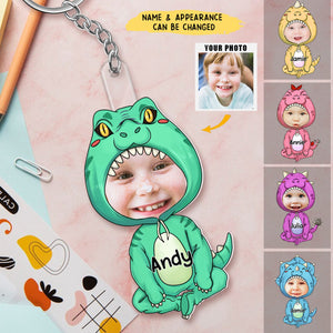 Cute Dinosaur Kid Photo Personalized Acrylic Keychain Gift for Grandma Mom Auntie