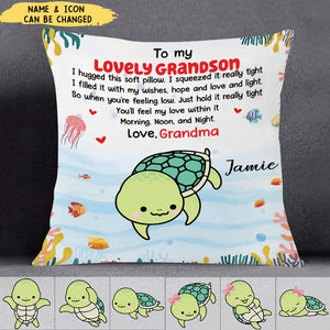Personalized Custom Icon Turtle Hug This Pillow, Gift For Granddaughter Grandson, Gift For Daughter Son