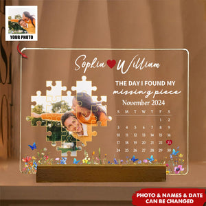 The Day I Found My Missing Piece Personalized Acrylic LED Night Light, Valentine's Day Gifts