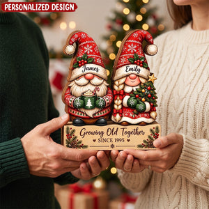 Personalized Christmas Dwarf Couple Wooden Block, Growing Old Together Gift