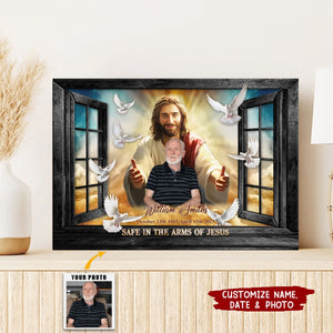 Window Frame Safe In The Arms Of Jesus Dem - Personalized Upload Photo Memorial Canvas