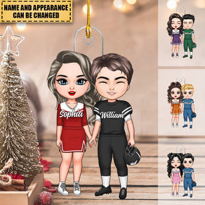 American Football Couple - Personalized Custom Mica Ornament - Christmas Gift For Couple