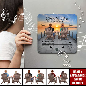 Eternal Love Couple Sitting On The Lake Dock Personalized Music Fridge Magnet