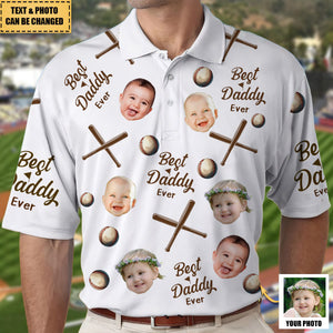 Best Daddy Ever - Personalized Photo Baseball Polo Shirt