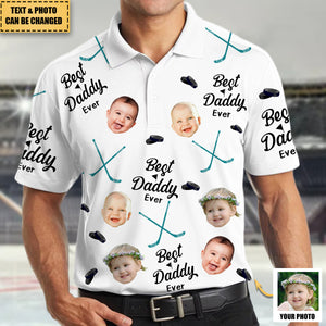 Best Daddy Ever - Personalized Photo Hockey Polo Shirt