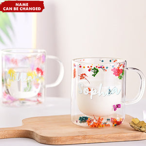 Insulated Layer Dried Flowers Double Wall Glass Personalized Coffee Mugs
