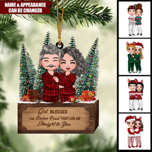 Christmas Doll Couple Standing Hugging - God Blessed The Broken Road Led Me Straight To You - Personalized Ornament