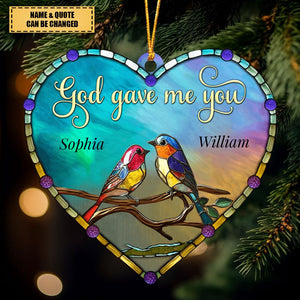 God Gave Me You Couple Of Loving Birds Heart-shaped Acrylic Ornament