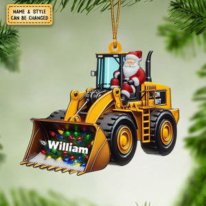 Personalized Santa On The Excavator Christmas Shaped Ornament, Xmas Gifts For Kids