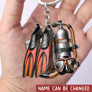 Custom Name Scuba Diving Equipment Personalized Acrylic Keychain For Divers Lovers