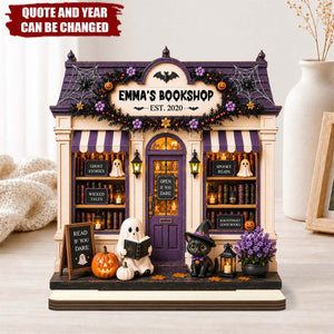 Personalized Halloween Bookshop Wooden Plaque - Spooky Custom Tabletop Sign