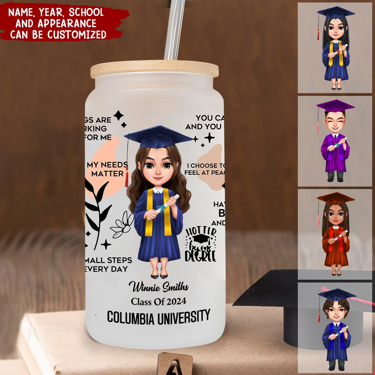 Class Of 2024 Doll Graduation Daily Reminders Personalized Glass Tumbler