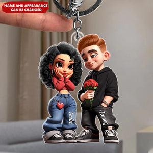 3D Y2k Style Couple - Customized Personalized Acrylics Keychain - Valentine's Day Gift For Couples, Lovers