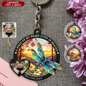 A Piece Of My Heart Lives In Heaven - Personalized Memorial Photo Keychain