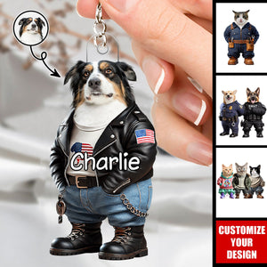 Custom Photo Cool Dog Cat Career Uniforms - Personalized Acrylic Keychain